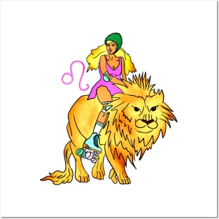 Lion Riding Leo Rollergirl Posters and Art